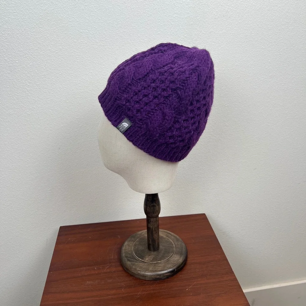 The North Face Purple Cable Knit Beanie Wool Alpaca Blend Hat A5WK One Size